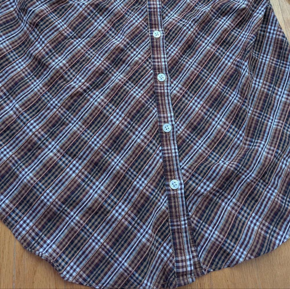 Veronica Beard Isabel Plaid Brown Puff Sleeve Button Back Blouse Size 8 - Picture 6 of 11